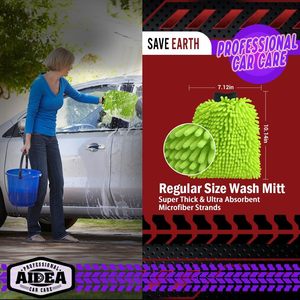 Gant de lavage de voiture en microfibre verte Brosse en chenille de qualité supérieure sans rayures et non pelucheuse pour lavage de voiture - Product Image 3