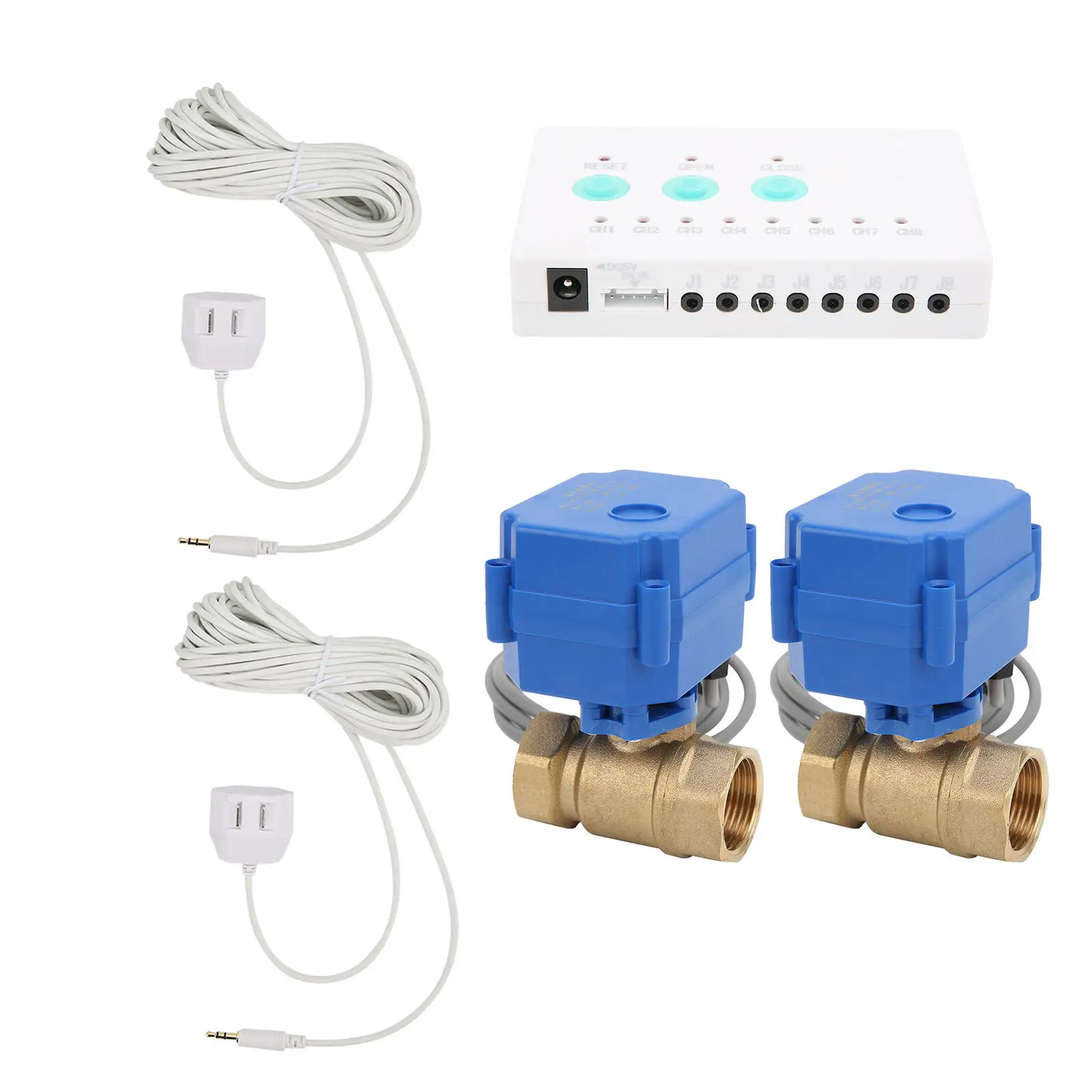(DN15*2pcs) Water Leakage Sensor for Smart Home Sensor Cable with 2pcs 1/2" water shutoff valve water Leak Detector