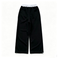 Pantalon de survêtement streetwear vintage épais noir à double taille, coupe large, ample, avec cordon de serrage, style sport baggy