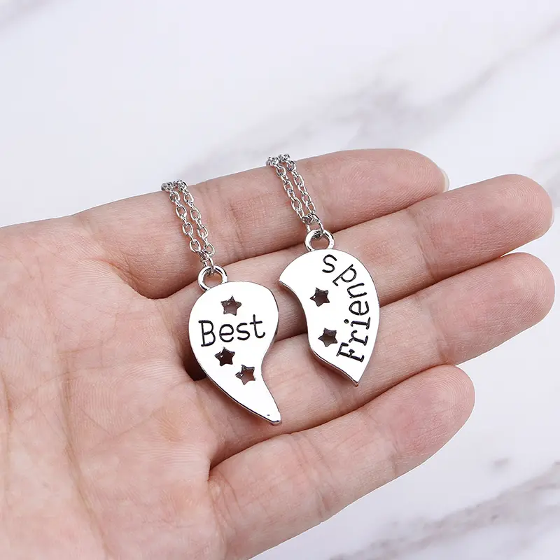 New Fashion Colorful Rhinestone Broken Heart Stitching Ornaments Love Best Friend Letter Pendant Necklace For Good Friend Gift