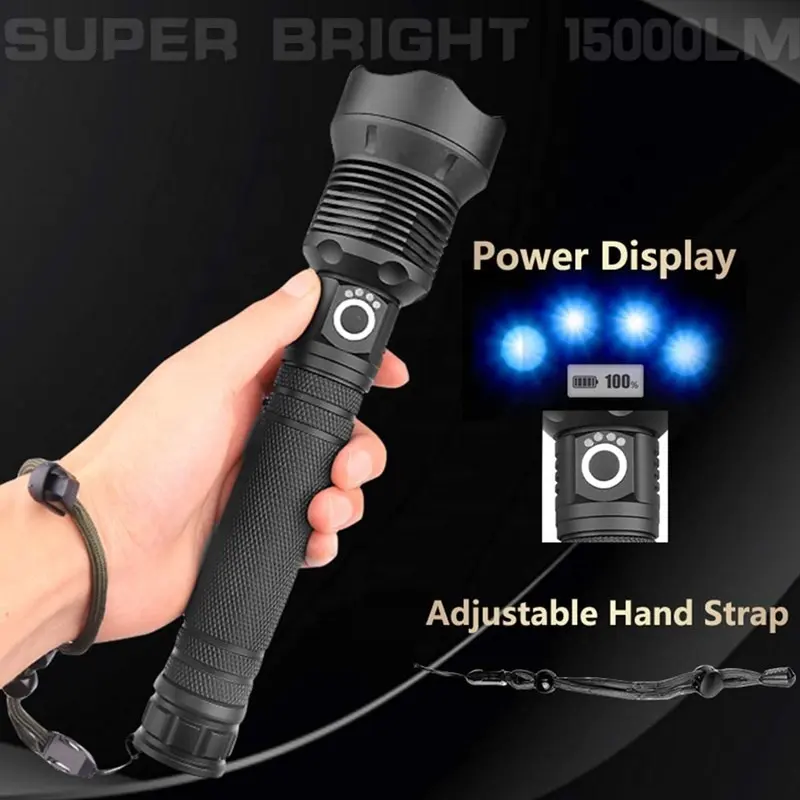 Flashlight Xhp70 2000 Lumens USB Rechargeable Hunting Waterproof XHP70 Zoomable High Light Beam Led Torch Flashlight With Power Status Display