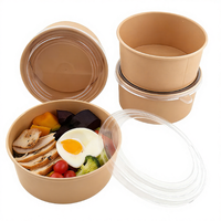Bol en papier kraft imperméable en gros avec couvercle en papier/PET/PP, bol alimentaire rond/rectangulaire jetable durable pour les plats à emporter