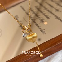 Collier Pendentif Cœur Rétro en Bambou Doré avec Fermoir Polyvalent, Chaîne de Pull Haut de Gamme Luxe Léger et de Niche