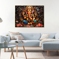 Art mural en verre trempé imprimé Lord Ganesh, décoration intérieure, toile de Dieu indien, support de base, décorations murales, décoration murale Ganesha