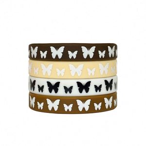 Bracelet en silicone à motif papillon, bracelet en caoutchouc imprimé avec logo et informations, étanche, promotionnel - Product Image 1