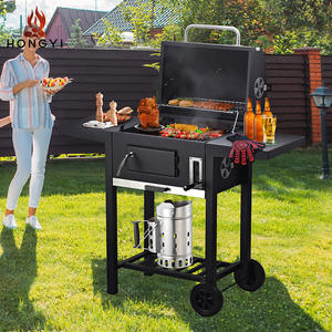 Parrilla para Asar al Aire Libre Negra con Función de Ahumado, 67x48x43cm, con Carrito, Multifuncional, Portátil, Resistente al Viento, para Patio - Product Image 3