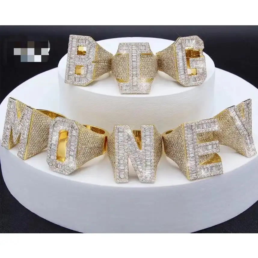 Anillo de Plata de Ley 925 con diamantes de imitación para hombre, joyería con letras personalizadas en inglés, gran dinero