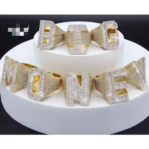 Benutzer definierte Herren Diamant Vvs Moissan ite Pass Sterling Silber Full Baguette Schmuck Big Finger Letter Ring für Männer