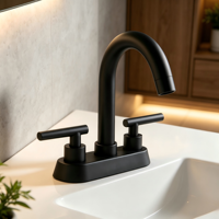 Robinet de lavabo à double poignée en laiton noir mat, mitigeur moderne pour salle de bain à 2 trous