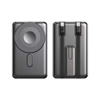Petit chargeur sans fil ultra fin portable 5000mAh 22.5W avec câble de charge intégré, écran LED, support de téléphone, batterie externe à charge rapide