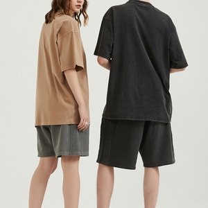 Heavyweight Men <b>Hip</b> Hop Acid Washed Knitted 100% Cotton Blank Custom Oversized Vintage T-Shirts - Product Image 5