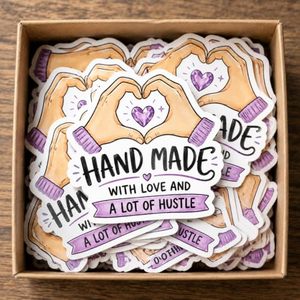 Hand Made With Love And A Lot Of Hustle Adhesive <b>Stickers</b> Irregular Shape Paper Digital Printing Durable Gift Craft Labels - Product Image 1