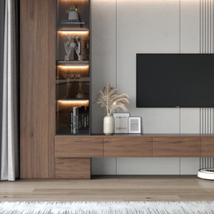 Meubles TV Muraux Complets au Design Moderne Personnalisables en Bois/Marbre/Ardoise pour le Salon Meubles TV Noirs - Product Image 5