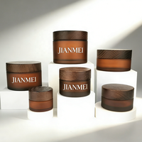 Bocaux en verre ambré givré 250 ml 200 ml 150 ml 100 ml 50 ml 30 ml 15 ml Pot en verre pour crème pour le visage avec couvercle en bois pour pot cosmétique