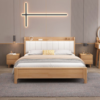 Lit double en bois massif avec tiroirs de rangement extensibles, tête de lit en PU souple, d'inspiration scandinave, écologique, pour chambre à coucher, usage domestique, facile à assembler