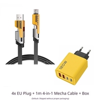 Chargeur mural rapide USB 4 ports pour téléphone portable, prise EU/US/UK, Type-C 10W QC3.0 Gan, adaptateur de voyage avec câble USB inclus