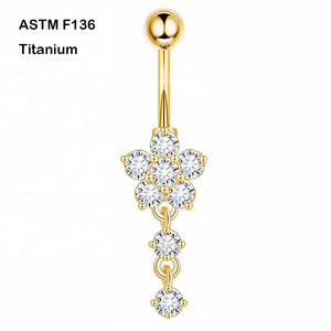 Astm F136 Titanium 14G Titanium Navel Ring Met Cz Bengelen Bloem Navel Ringen Intern Schroefdraad Navel <span class=keywords><strong>Piercing</strong></span> Sieraden - Product Image 3