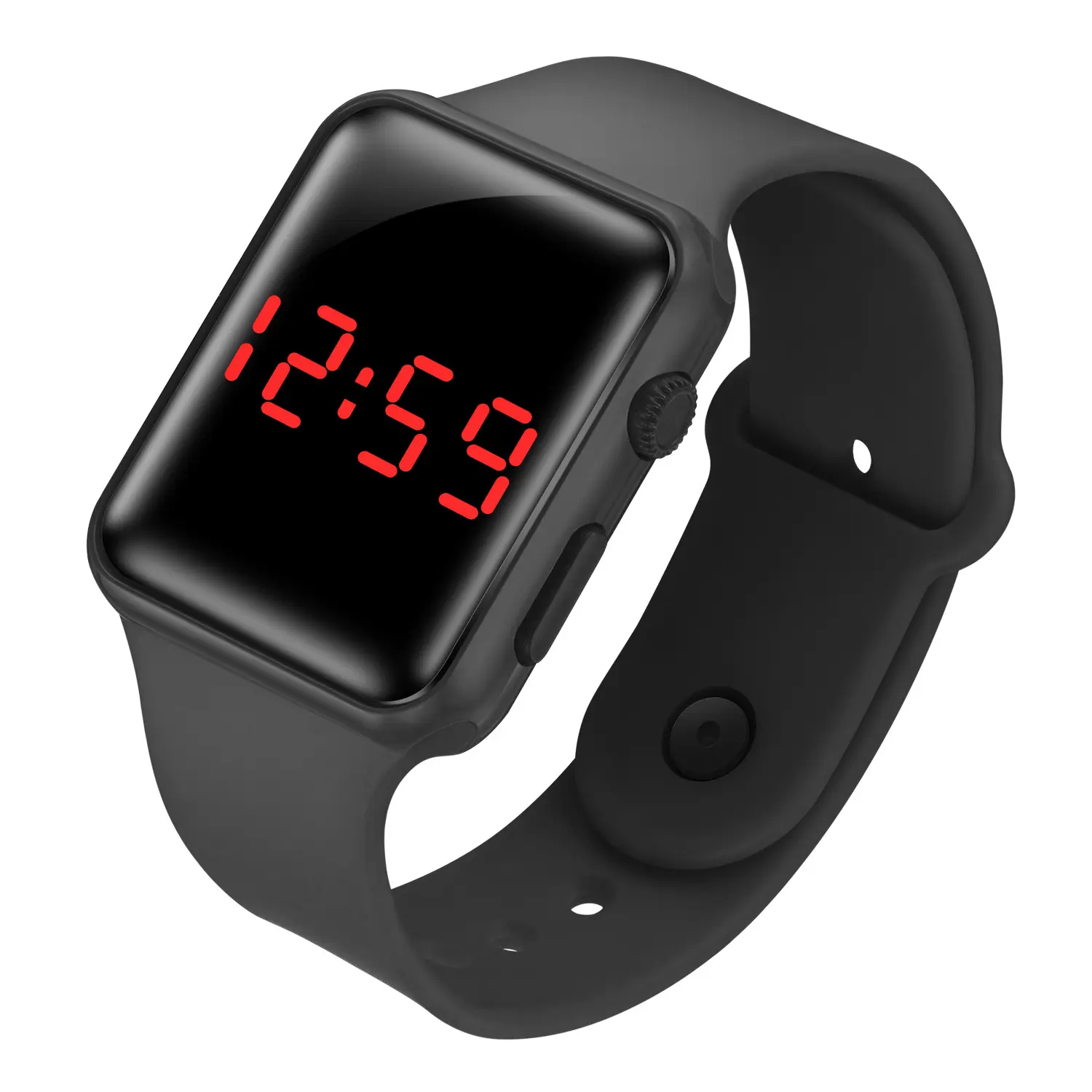 Hot Sale Wholesale Cheap Popular Gift Teen Boy Band Watch Sports Design Square Watch Black LED Display Silicone Saat