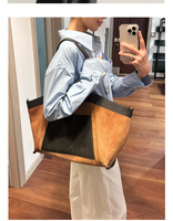 Sac fourre-tout en cuir véritable double face grande capacité couleur unie portable décontracté pour le bureau élégant en daim