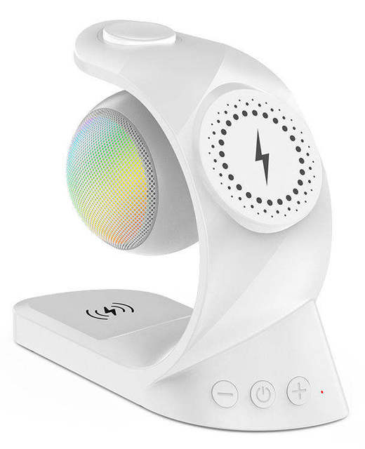 5-in-1 Magnetic Wireless Charging Station | RGB Light Bluetooth MP3 Speaker 15W Fast Charger for Phone Watch Earphone Gift