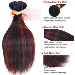 Extensiones de Cabello Humano Virgen Vietnamita Liso con Cierre de Encaje Alineado, Color 1B/99J Rojo Borgoña con Reflejos Ombre - Product Image 3