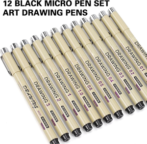 Juego de 12 Rotuladores de Punta Fina para Dibujo Artístico, Tinta Negra Resistente al Agua, Marcadores de Tinta de Archivo para Artistas, Delineadores para Bocetos - Product Image 3
