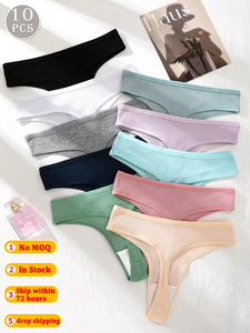 Tangas de mujer acanaladas, conjunto de lencería sin costuras, bragas cómodas y sexys, pantalones tipo T-back, bikini. - Product Image 1
