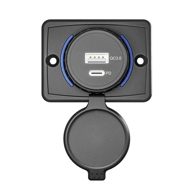 12V/24V Waterproof Dual USB QC3.0 PD Charger Socket IP65 Marine-Grade for RV Boat Bus Panel Mount Systems
