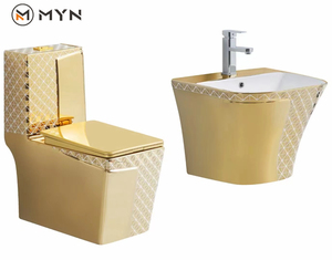 Vente en gros de cuvette suspendue au mur <span class=keywords><strong>pour</strong></span> salle de bain de luxe de haute qualité dorée et blanche et ensembles de cuvette de toilette monobloc - Product Image 2