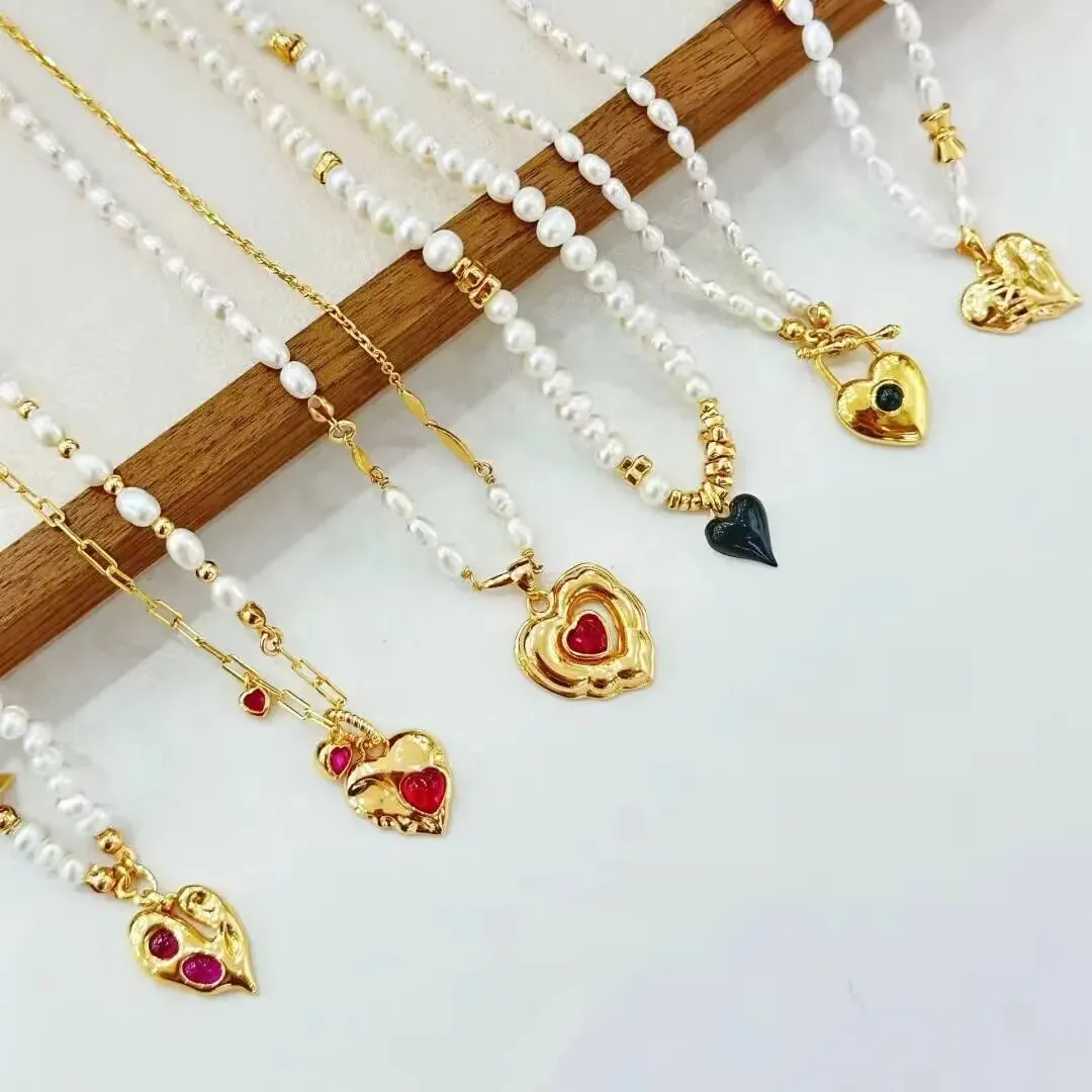 Saint Valentin amour perle pendentif collier unisexe bijoux en laiton plaqué or pour la fête d'anniversaire de mariage idée cadeau à la mode