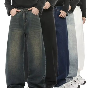 بنطلون جينز فضفاض للرجال من BINBEIER، جودة عالية، تصميم عتيق، ساق مستقيمة، غسيل حجري، جينز متوسط الارتفاع، بنطلون دنيم كاجوال بأسلوب الهيب هوب للرجال - Product Image 1