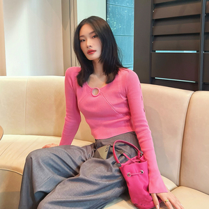 Design de mode personnalisé pull à col en V à manches longues pull pour l'automne femmes printemps tricots - Product Image 1