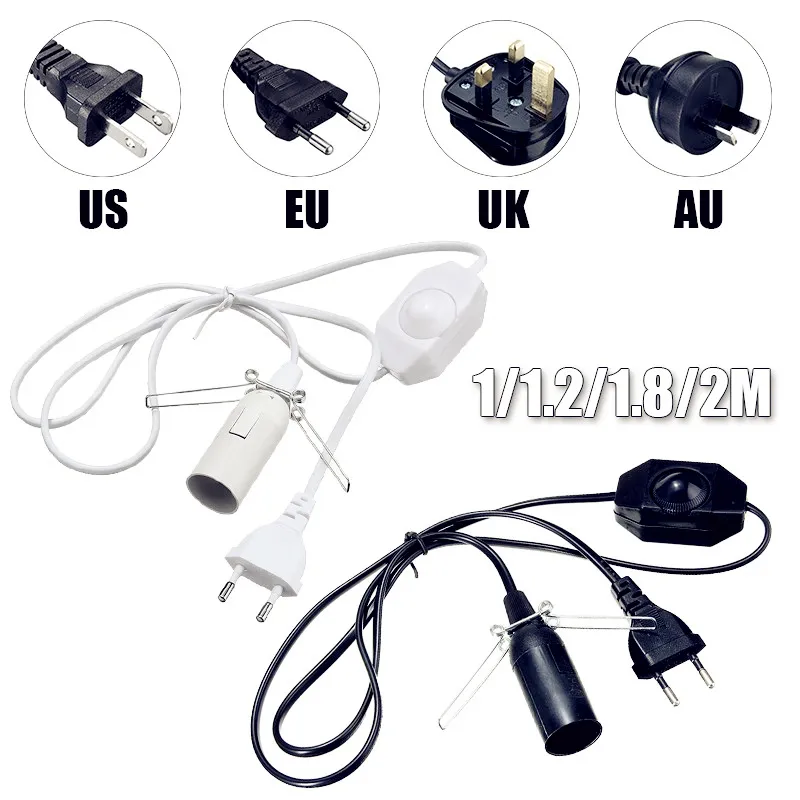 Black E12 E14 Socket Vintage Lamp Holder Himalayan Salt Lamp Electric Power Cord ON/OFF Switch With 1.2M Wire UK/EU/US/AU Plug