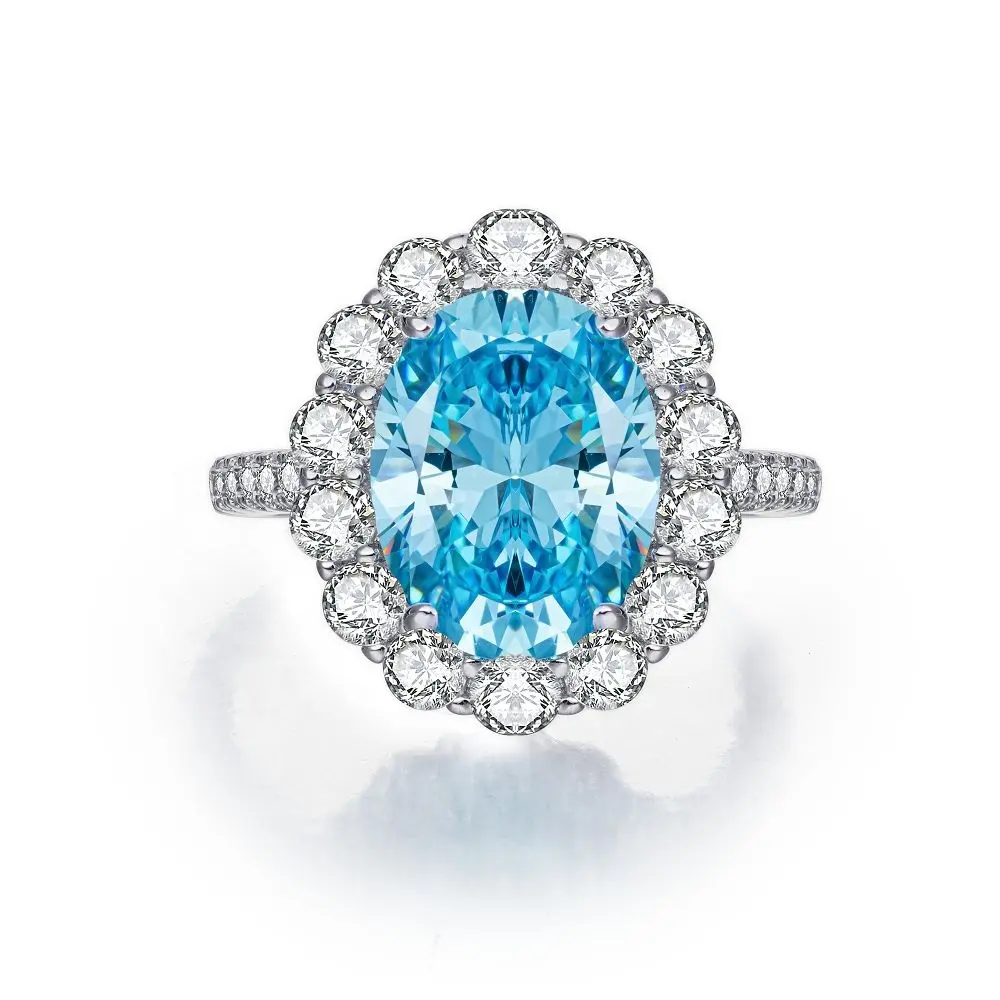 Wholesale Fashion Jewelry Women 925 Sterling Silver Ring Circular Elegant Original Moissanite Agate Stone Diamond Sapphire