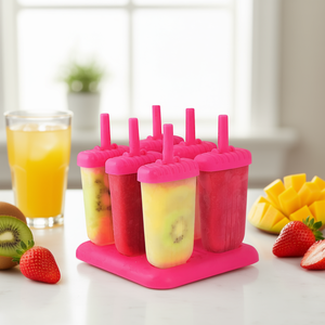 Moldes de plástico reutilizables para paletas de helado, 6 piezas, color rosa intenso, para hacer barras de hielo caseras, herramientas para helados. - Product Image 2