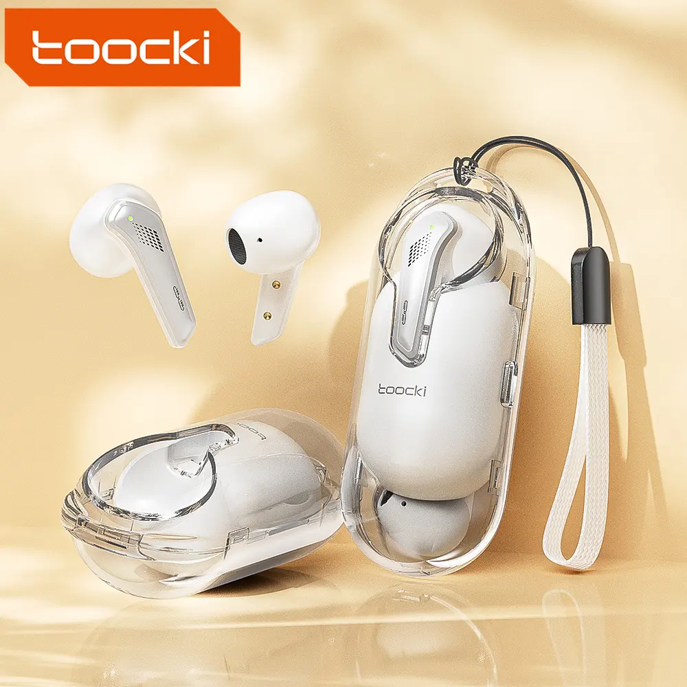 Toocki ANC auriculares Bluetooth semi-en-oído diseño de caja transparente auriculares inalámbricos para teléfonos tableta portátil