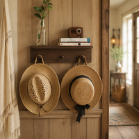 Porte-manteau mural en bois avec 4 crochets, étagère flottante pour sacs, clés, chapeaux, serviettes, décoration intérieure