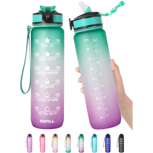 32oz Leakproof Drinking Gym Time Marker <strong>Water</strong> <strong>Bottle</strong>, Motivational Plastic <strong>Water</strong> <strong>Bottles</strong> <strong>Carry</strong> <strong>Strap</strong> <strong>for</strong> Fitness, Outdoor Sports - Product Image 4
