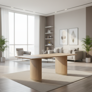 Table à manger rectangulaire en bois de frêne naturel, design moderne, écologique et durable, pieds en métal, meubles de salle à manger pour 8 personnes - Product Image 2