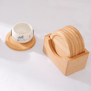 Posavasos redondos de madera de haya, aislantes del calor, para juegos de té y uso en escritorio. - Product Image 1