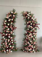 Rangkaian Bunga Pernikahan Burgundy Kustom, Mawar Burgundy Buatan, Peony, Pelapis Lorong Bunga untuk Dekorasi Acara Pesta