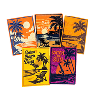 Dr Patches Patchs rectangulaires thermocollants pour vacances d'été, en broderie 3D, PVC, tissu sergé et feutre non-tissé, motif Soleil Plage Dorée