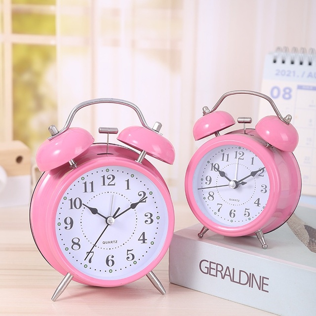 Modern Simple Silent Metal Alarm Clock Night Light Battery Needle Display Gift for Children Students Bedroom Desk Table Clocks