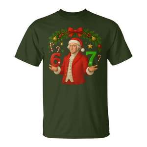 T-shirt de Noël moche George Washington Meme Six Seven pour adulte, unisexe, à manches courtes, col rond, impression numérique - Product Image 1