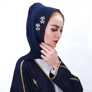 New Arab Silk Scarf Pearl Chiffon Rhinestone Gauze Islam Muslin Hijabs Shawl For Women's
