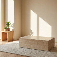 Table basse rectangulaire moderne en travertin, base en marbre beige, mobilier de salle à manger, utilisation hospitalière