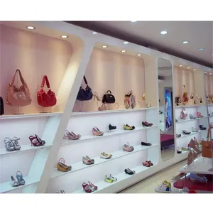 Modern moda perakende dekorasyon tatlı pembe ayakkabı mağazası mobilya ve ahşap vitrin vitrin rafı