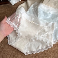 Celana Dalam Wanita Model Bikini 10A Antibakteri dengan Renda dan Katun Murni, Gaya Pure Desire, Pinggang Sedang, Katun Bayi Kelas A