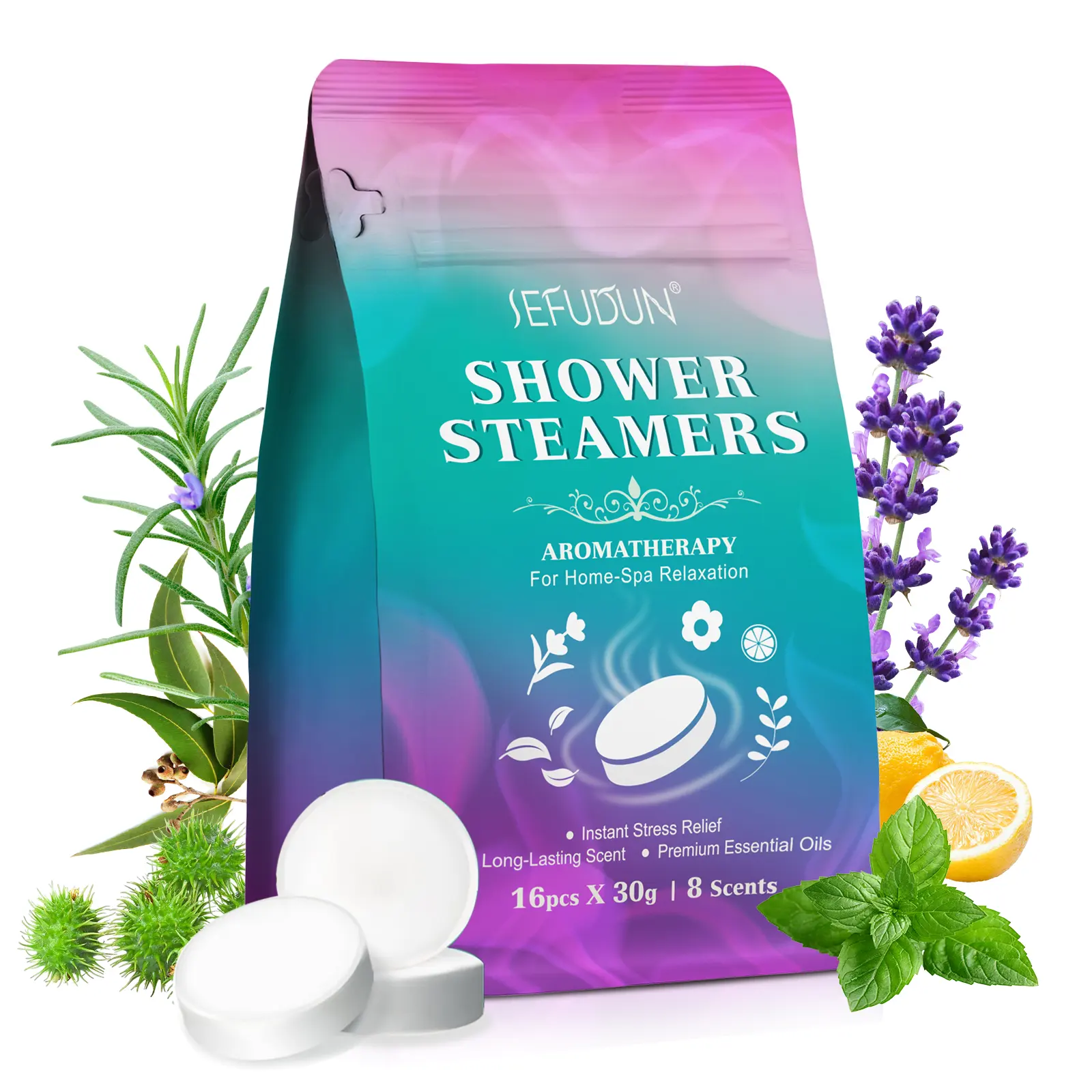 Bombas de banho com aromas de longa duração de marca própria, aromaterapia orgânica natural, comprimidos de vapor para banho, relaxamento em spa doméstico