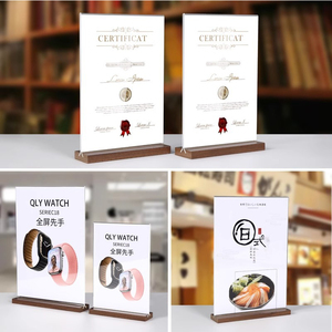 4x6 inch rõ ràng <span class=keywords><strong>Acrylic</strong></span> giữ dấu gỗ cơ sở t hình dạng dọc hai mặt tờ rơi đứng menu khung hiển thị giá để hiển thị - Product Image 4